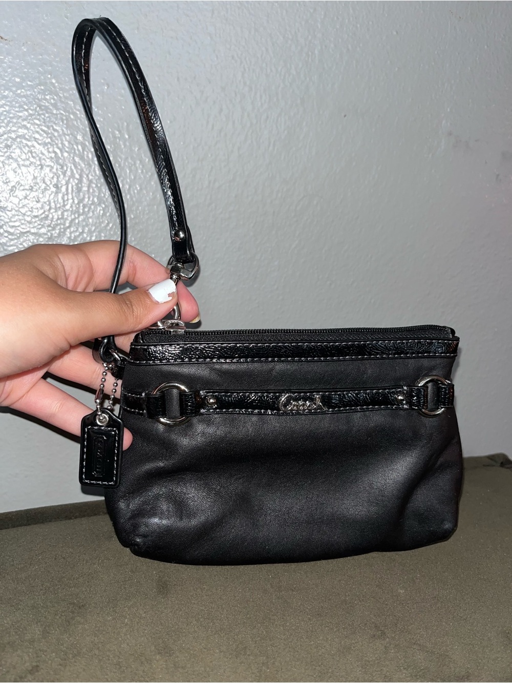 Coach Black Leather Wristlet with Tag and Strap